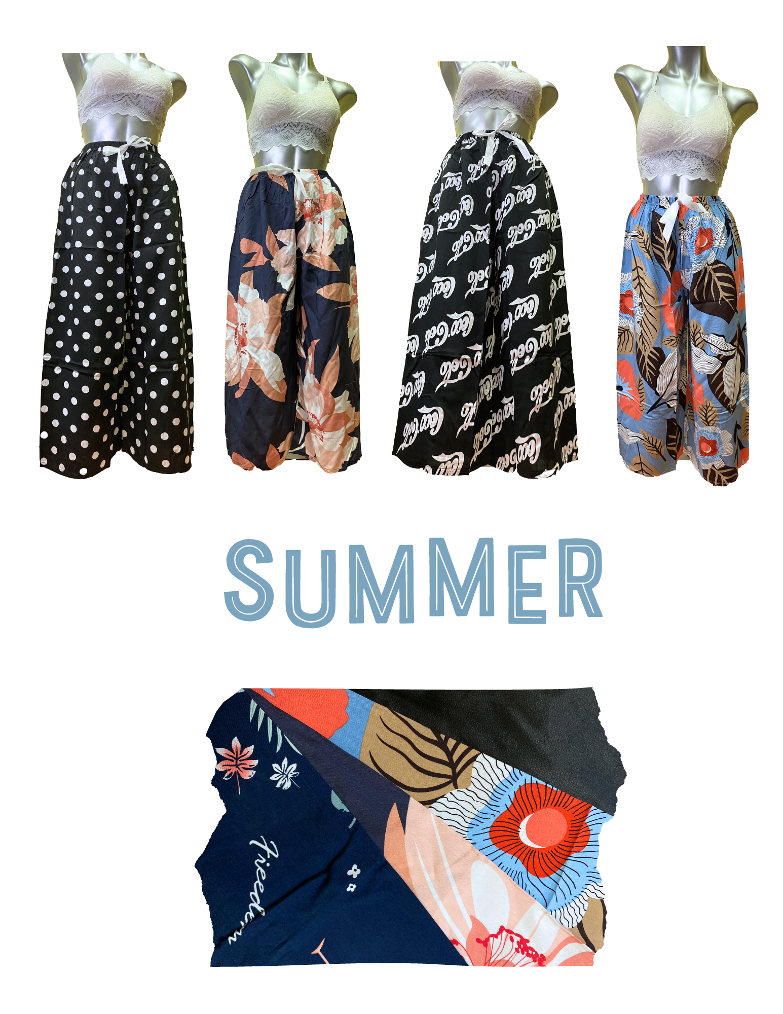 Patterned Wide-leg High-Waisted Pants (One size:Ea)