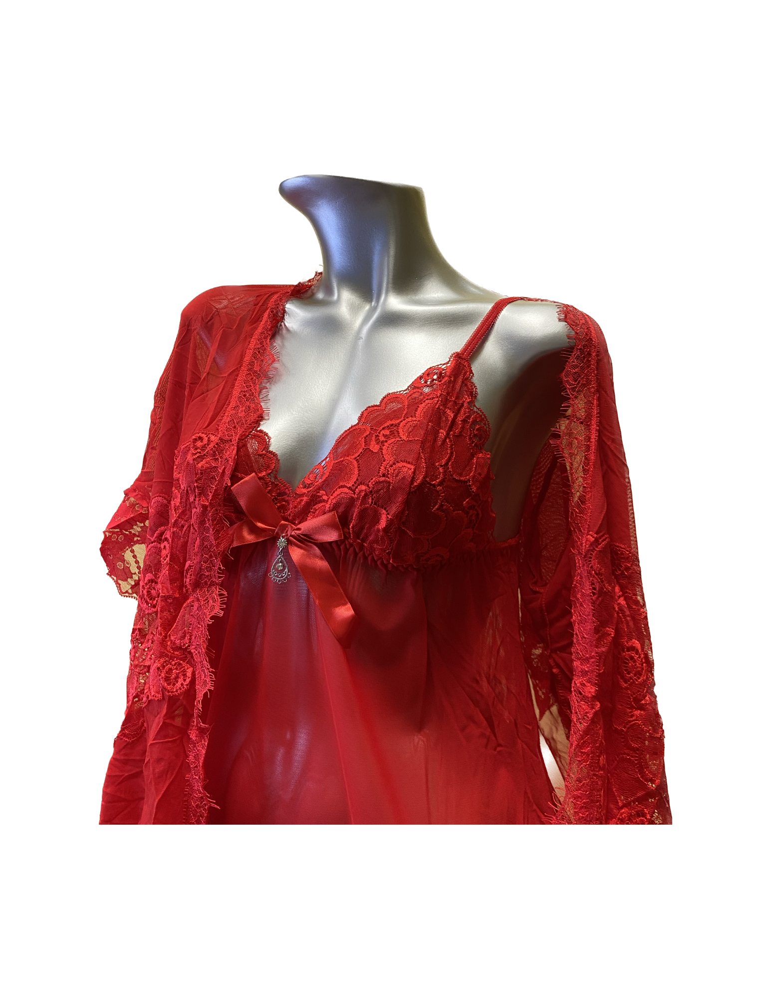 Soft Chiffon Pajamas Set - Layered Lace Combination And Robe